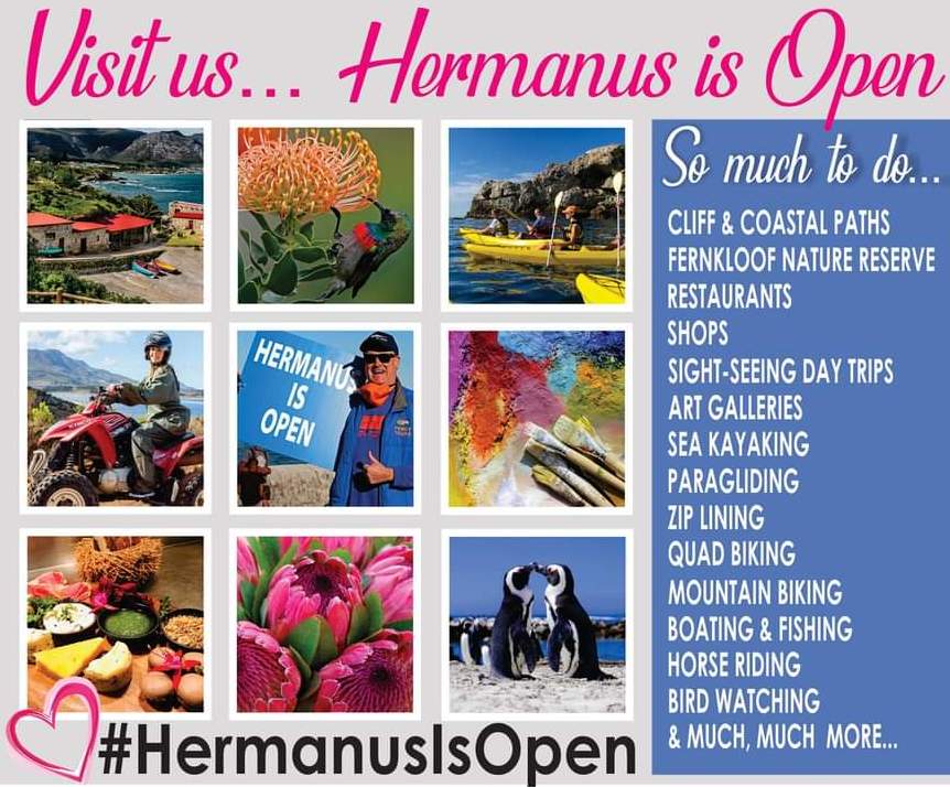 Hermanus is open - with loads of things to see and do - come and enjoy the ocean and wide open countryside spaces #HermanusIsOpen